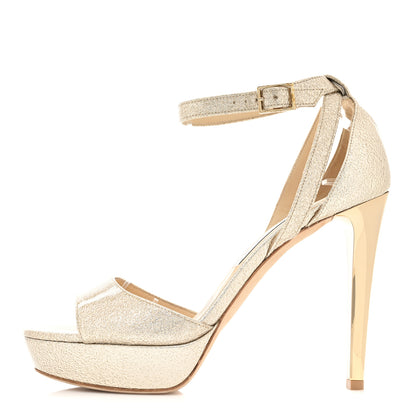 Jimmy Choo Textured Patent Kayden Ankle Strap Sandal 39 Gold 1 of 10