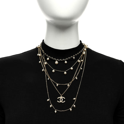 Chanel Pearl Crystal Lambskin CC Short Multi Strand Necklace Gold Black 3 of 5