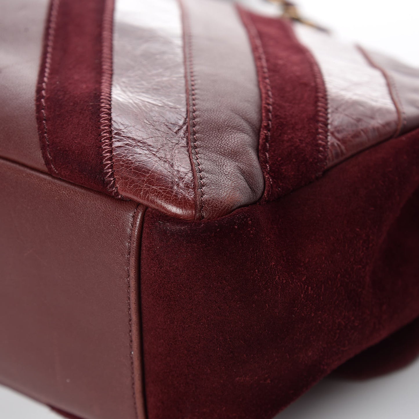 Suede Lambskin Glazed Calfskin Large Lady Vintage Chevron Flap Burgundy