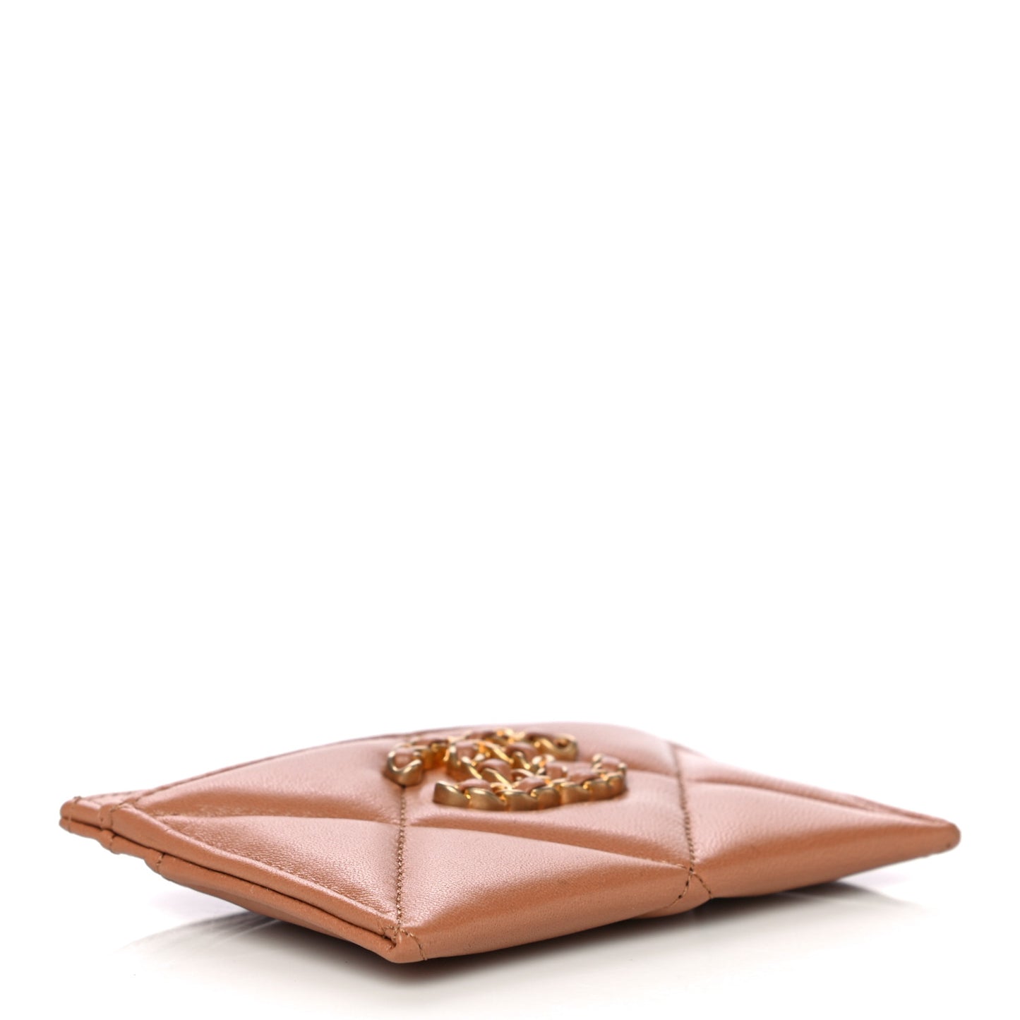 Lambskin Quilted Chanel 19 Card Holder Brown
