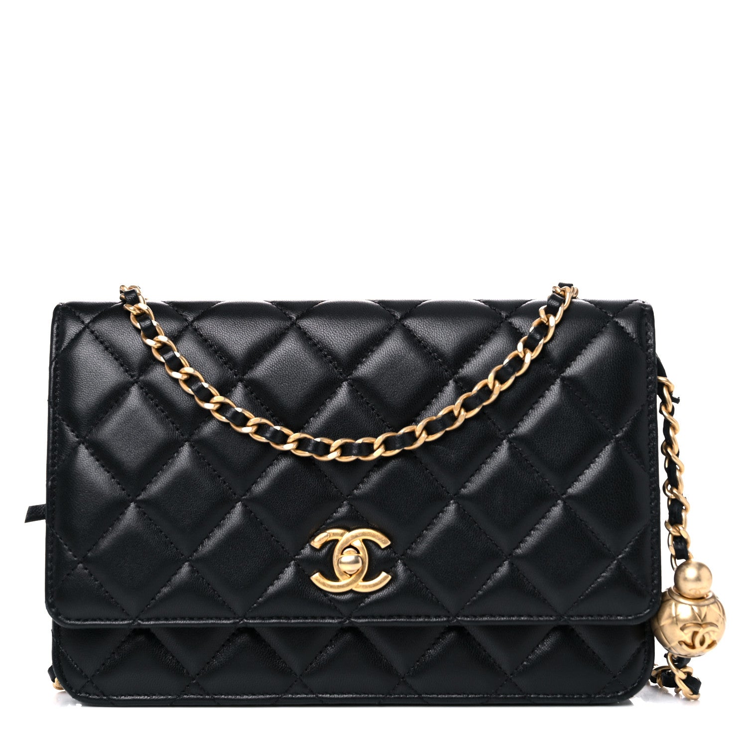 Chanel Lambskin Quilted CC Pearl Crush Wallet on Chain WOC Black 1 of 11