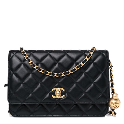 Chanel Lambskin Quilted CC Pearl Crush Wallet on Chain WOC Black 1 of 11