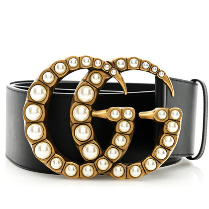 Gucci Moon Calfskin Pearl Double G 70mm Belt 90 36 Black Cream 1 of 4