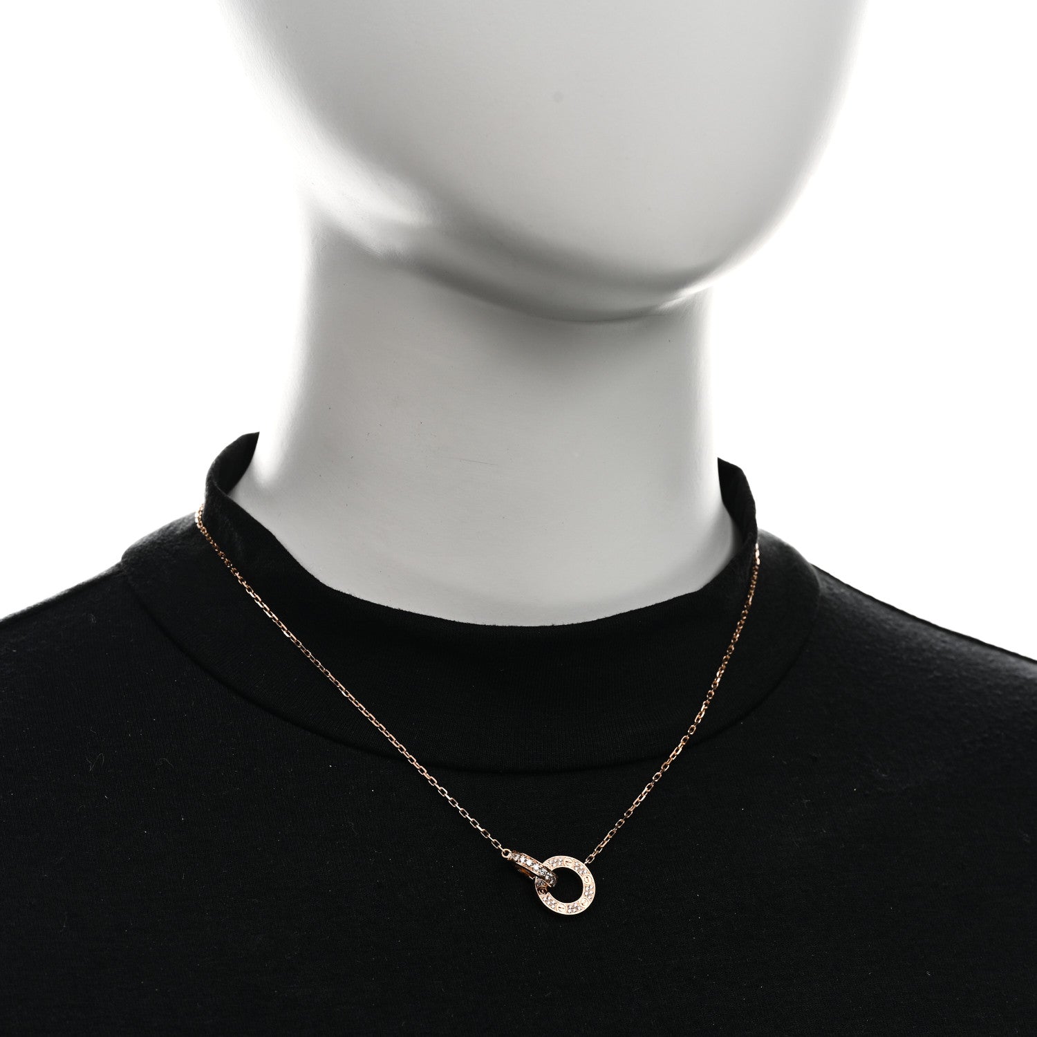 Cartier 18K Pink Gold Diamond Interlocking LOVE Paved Necklace 2 of 6
