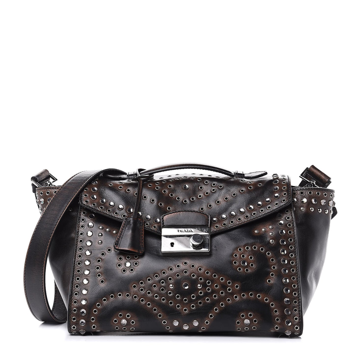 Vitello Vintage Studded Sound Twin Pocket Satchel Ebano