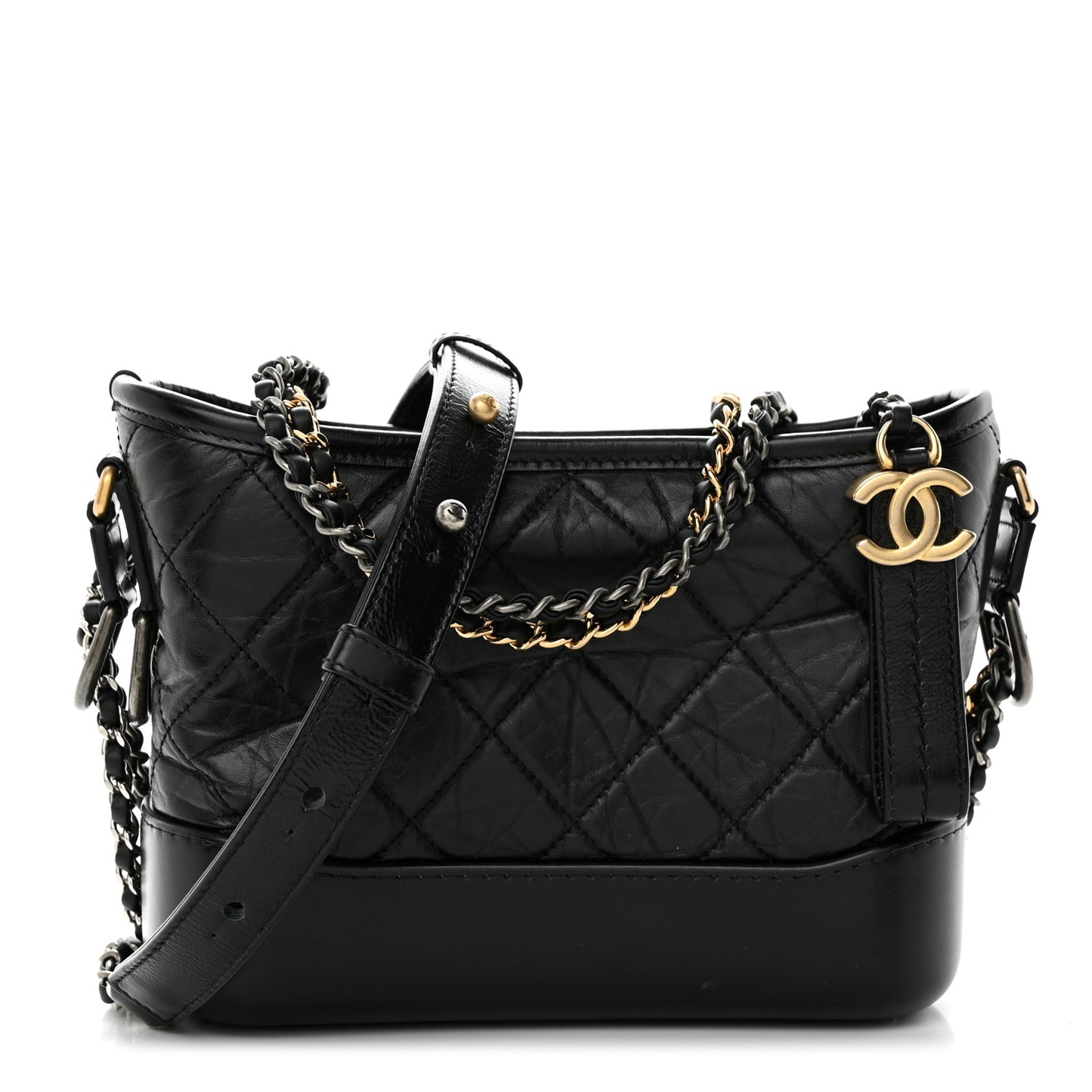 Aged Calfskin Quilted Small Gabrielle Hobo Black