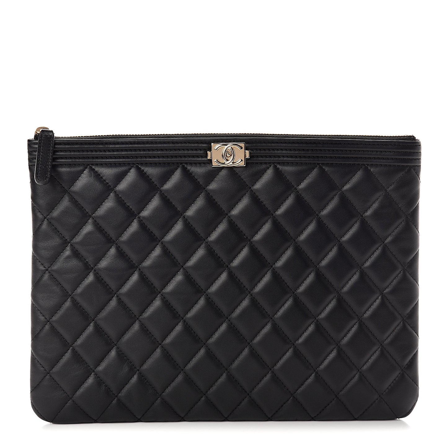 Lambskin Quilted Medium Boy Cosmetic Case Black