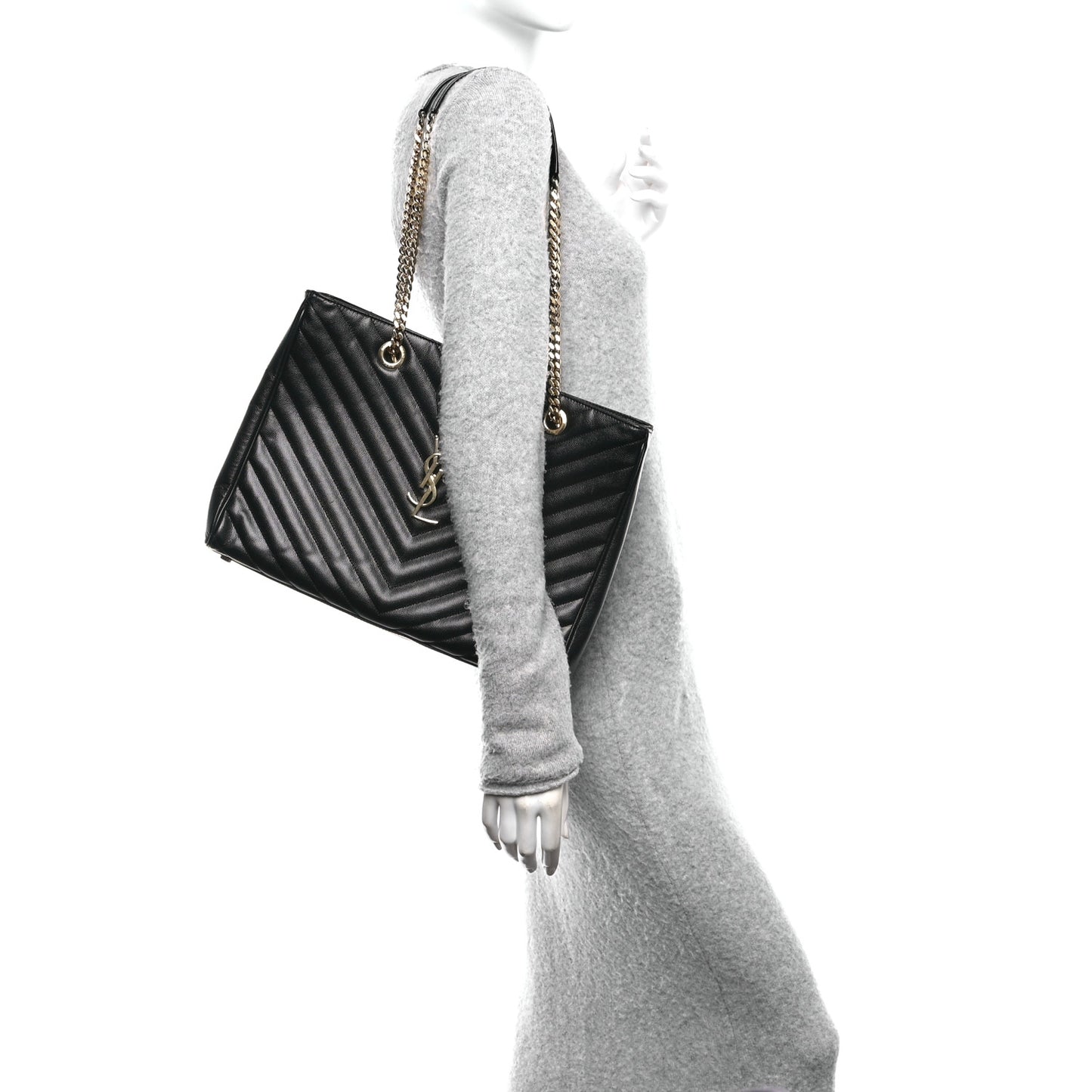 Grain De Poudre Matelasse Chevron Monogram Shopping Bag Black