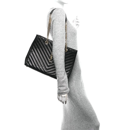 Saint Laurent Grain De Poudre Matelasse Chevron Monogram Shopping Bag Black 2 of 10