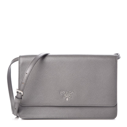Prada Saffiano Metal Flap Wallet With Strap Marmo 1 of 11