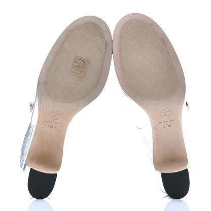Chanel Metallic Patent Calfskin Mary Jane Strap Pumps 38.5 Silver 5 of 8