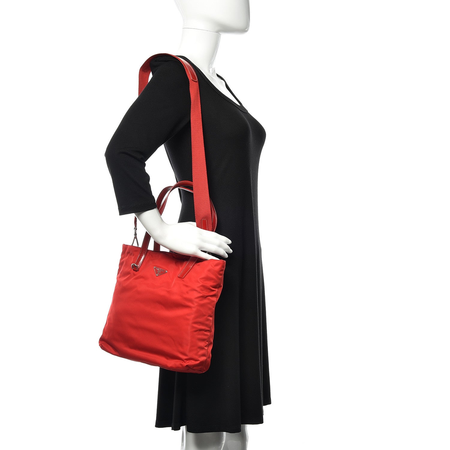 Prada Tessuto Nylon Spazzolato Mini Shopping Tote Rosso 2 of 9