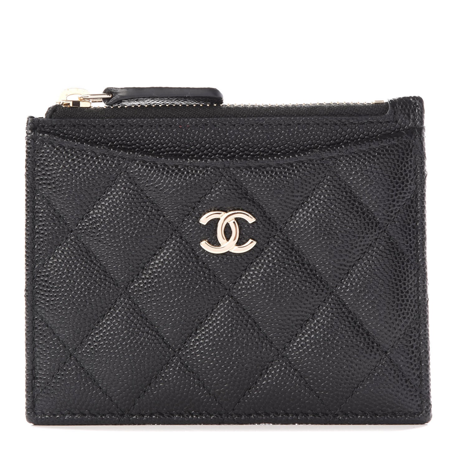 Caviar Quilted CC Zip Card Holder Black