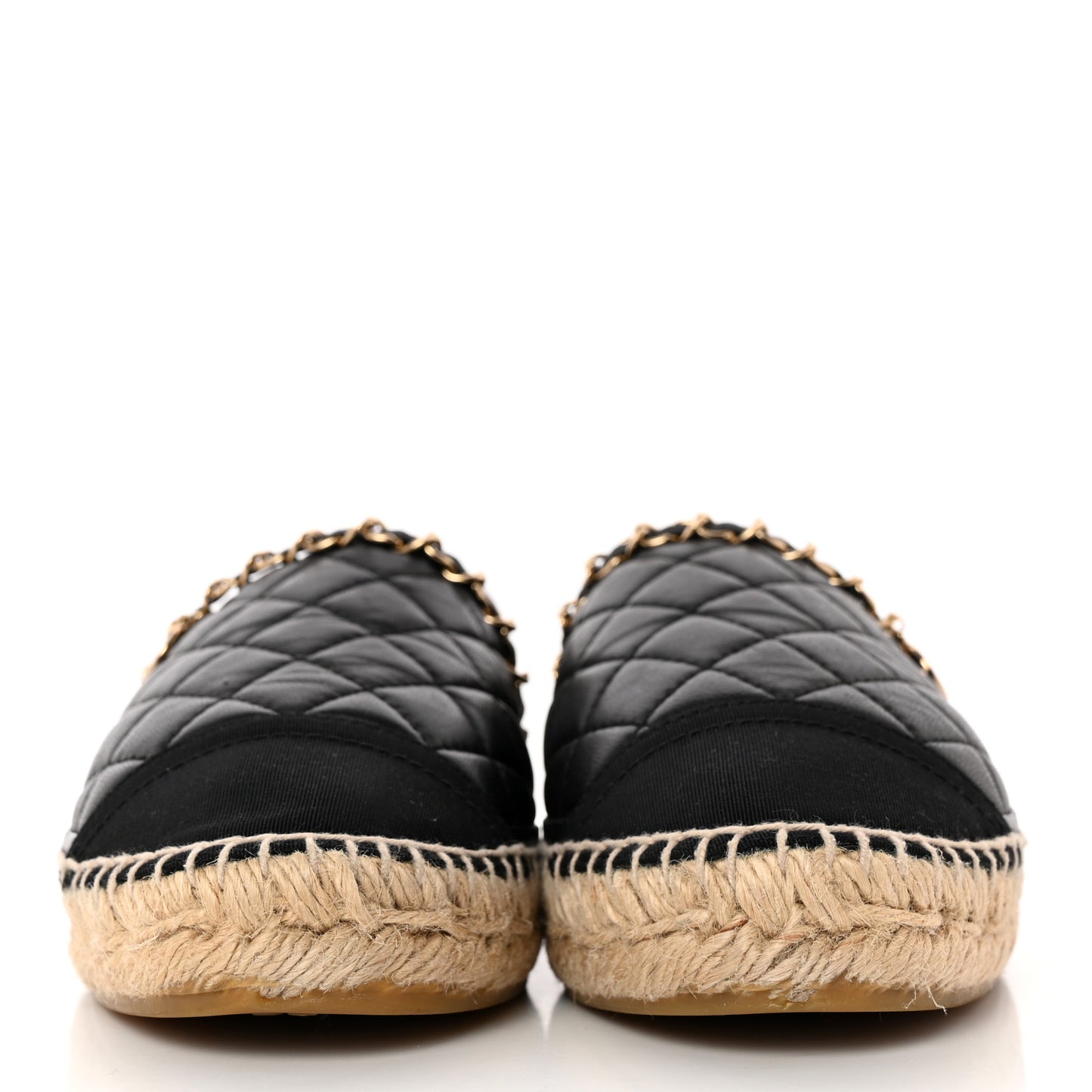 Lambskin Grosgrain Quilted CC Chain Espadrilles 39 Black