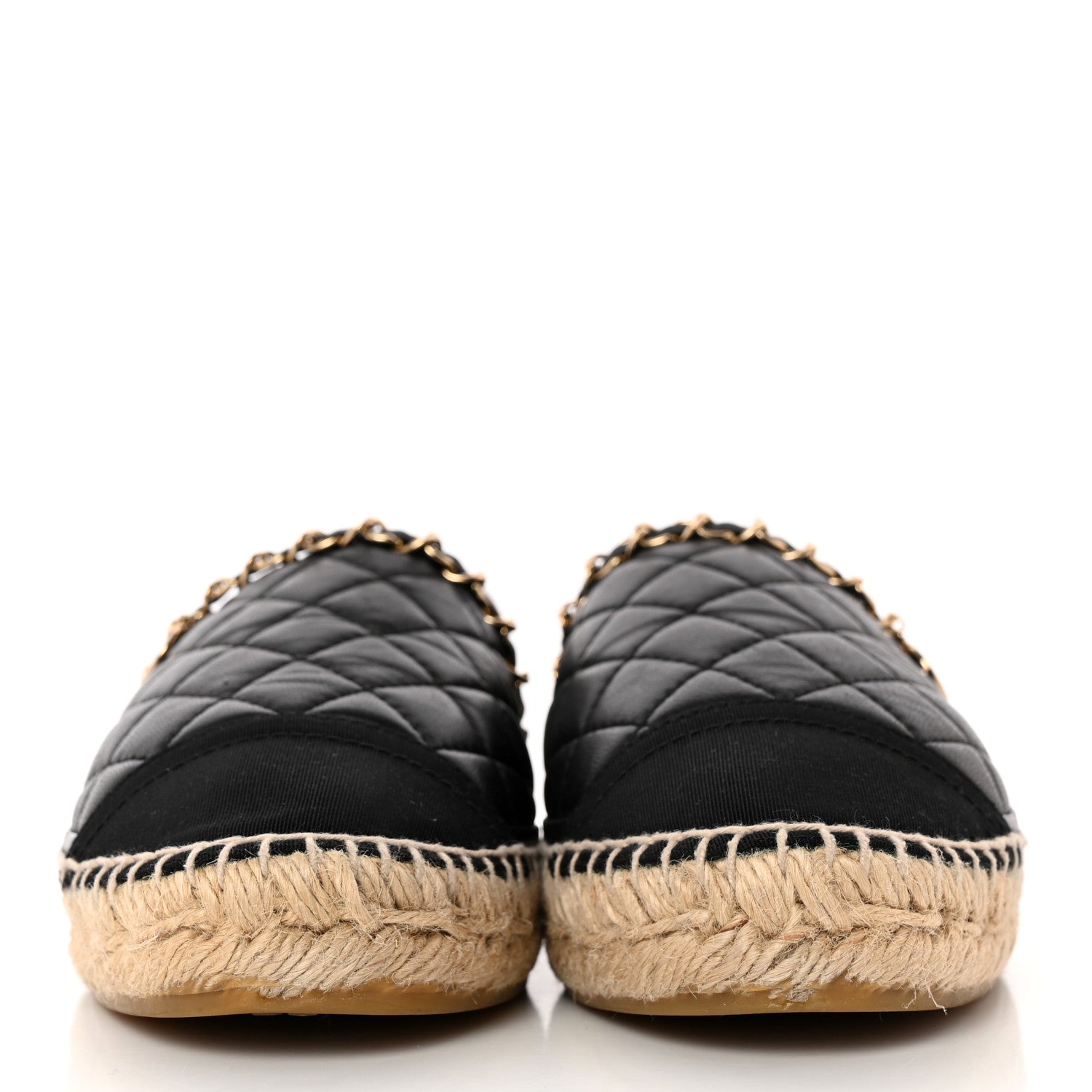 Chanel Lambskin Grosgrain Quilted CC Chain Espadrilles 39 Black 2 of 12