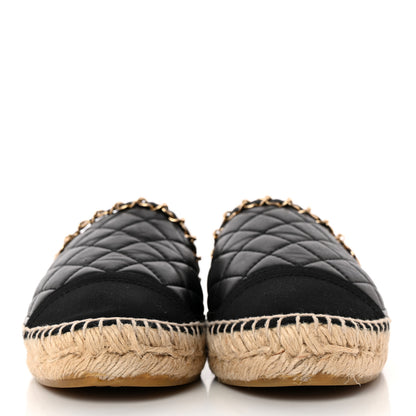 Chanel Lambskin Grosgrain Quilted CC Chain Espadrilles 39 Black 2 of 12