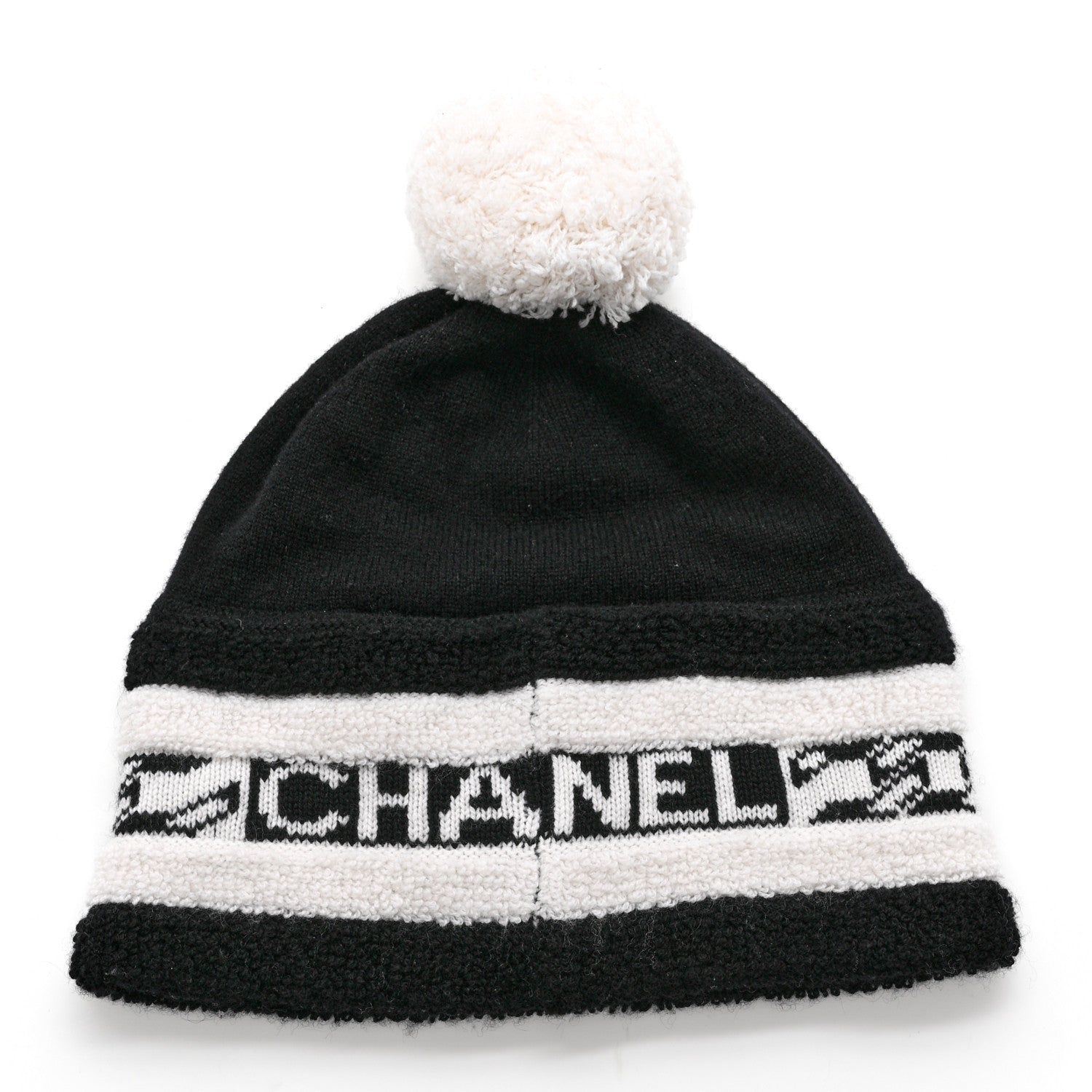 Chanel Cashmere CC Beanie Hat Ecru Black 3 of 5