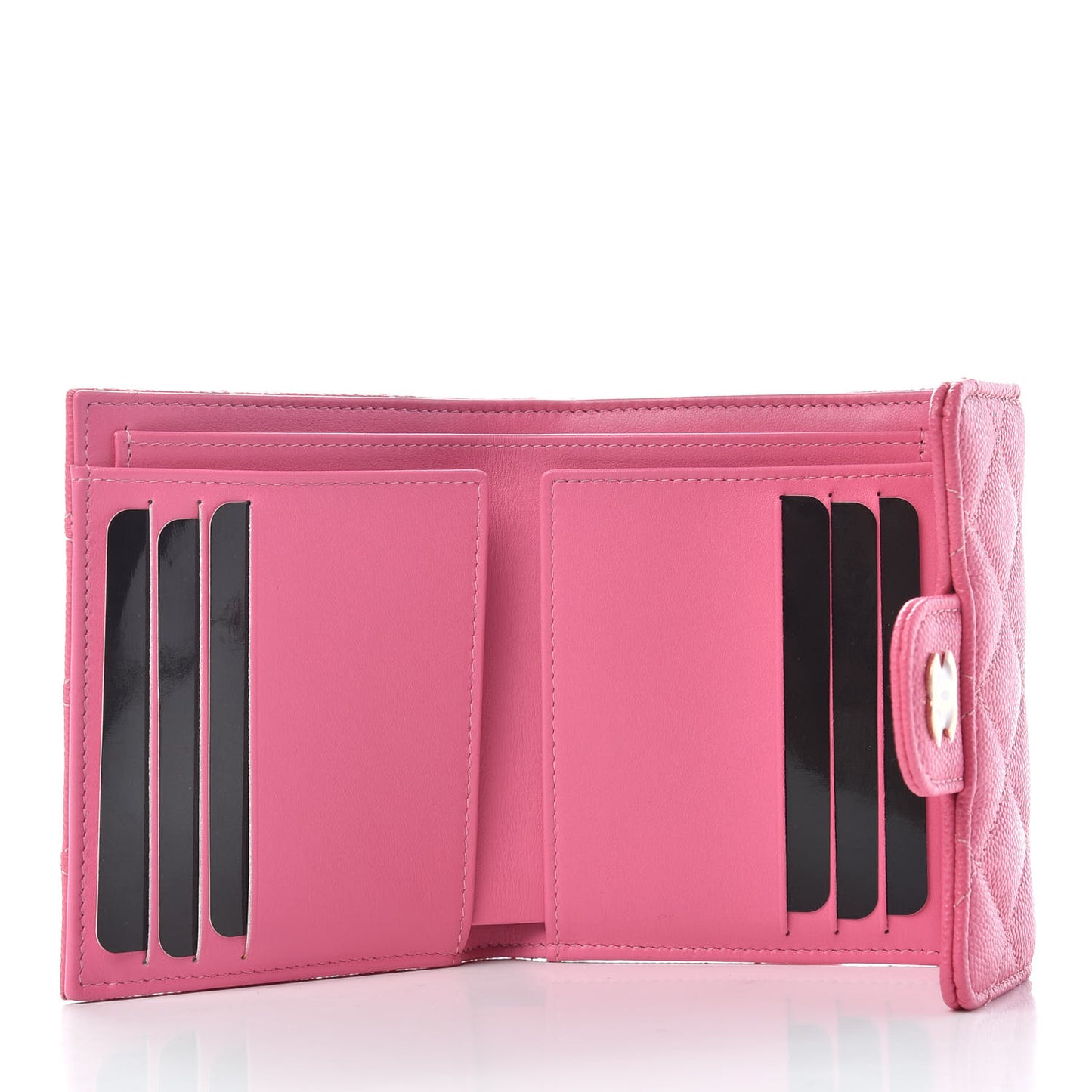 Caviar Quilted Compact Flap Wallet Pink