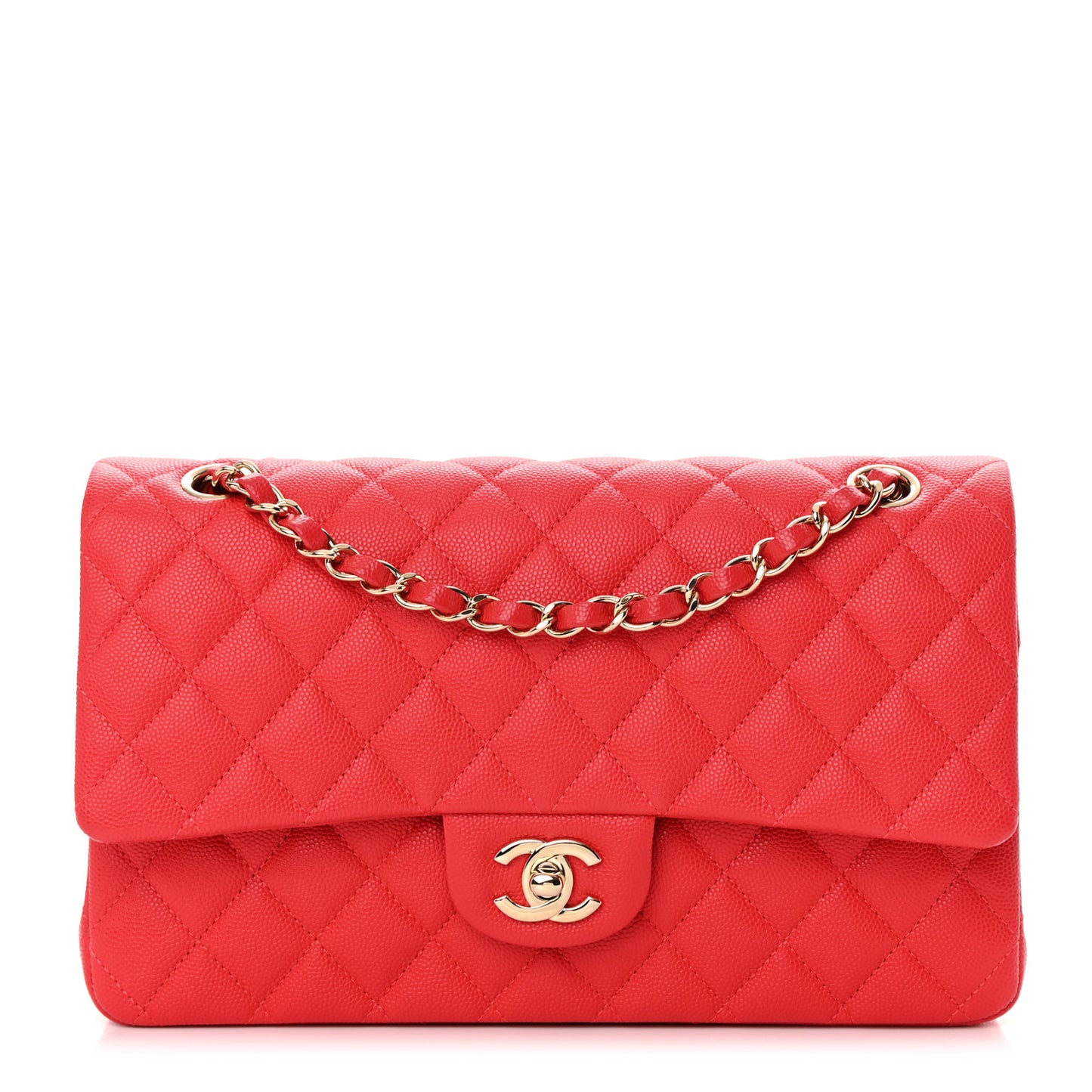 Caviar Quilted Medium Double Flap Red