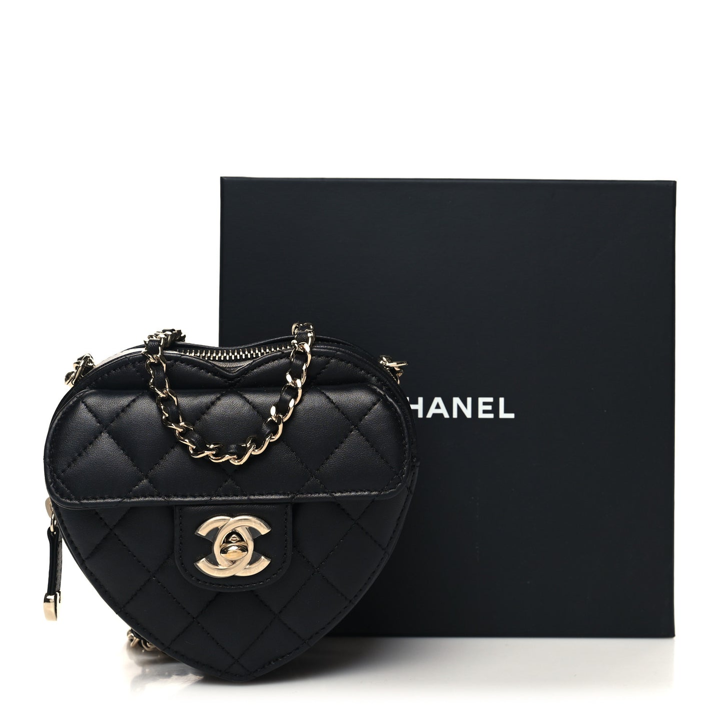 Lambskin Quilted CC In Love Heart Clutch With Chain Black
