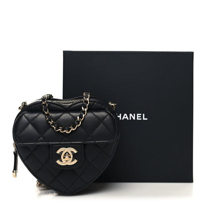 Chanel Lambskin Quilted CC In Love Heart Clutch With Chain Black 11 of 11