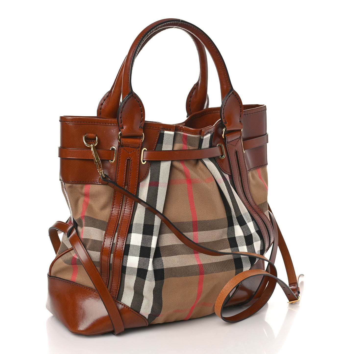 Bridle Calfskin House Check Medium Whipstitch Tote Dark Tan