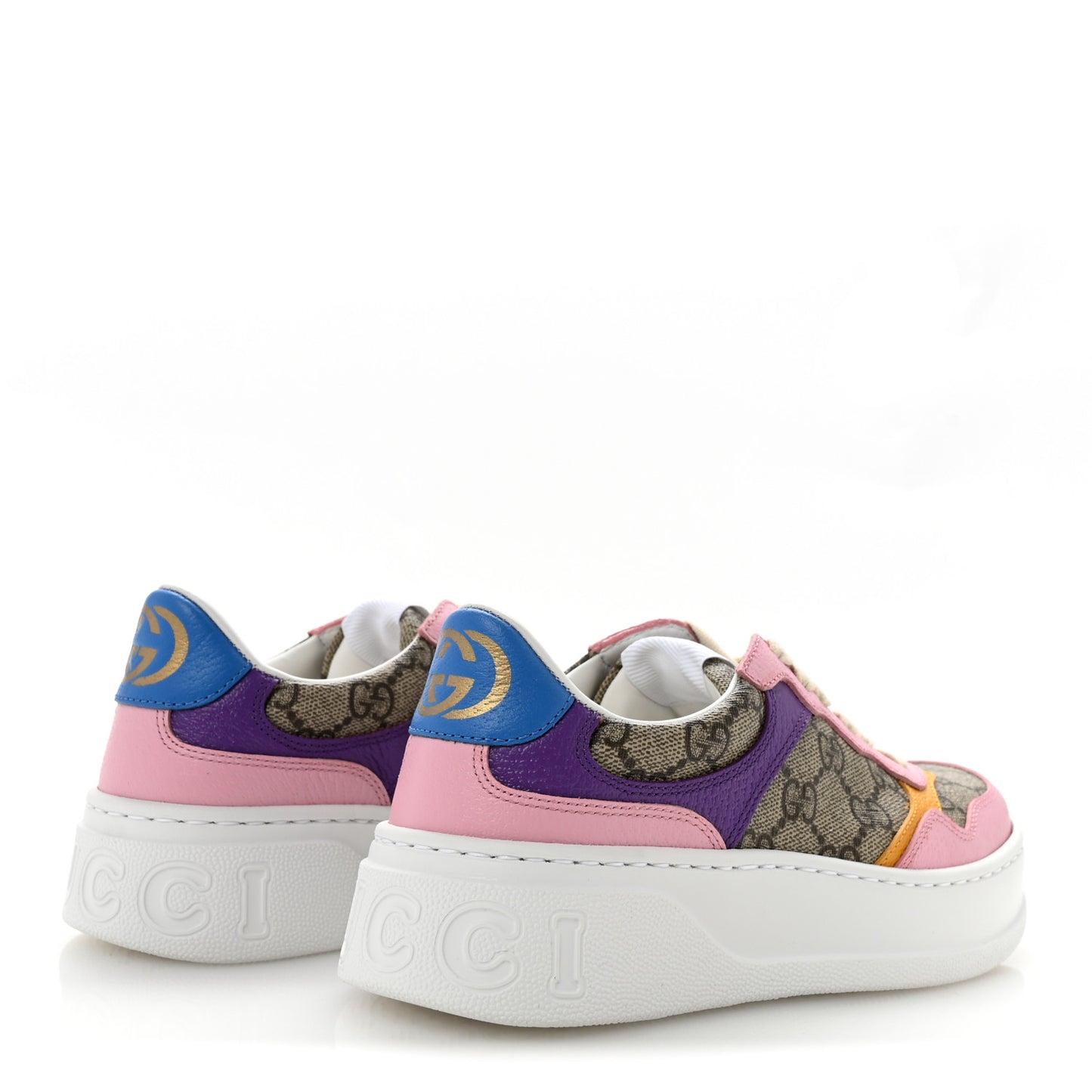 Calfskin GG Supreme Monogram Perforated Womens Platform 55mm Sneakers 35 Beige Ebony Sugar Pink Crop Shine Purple