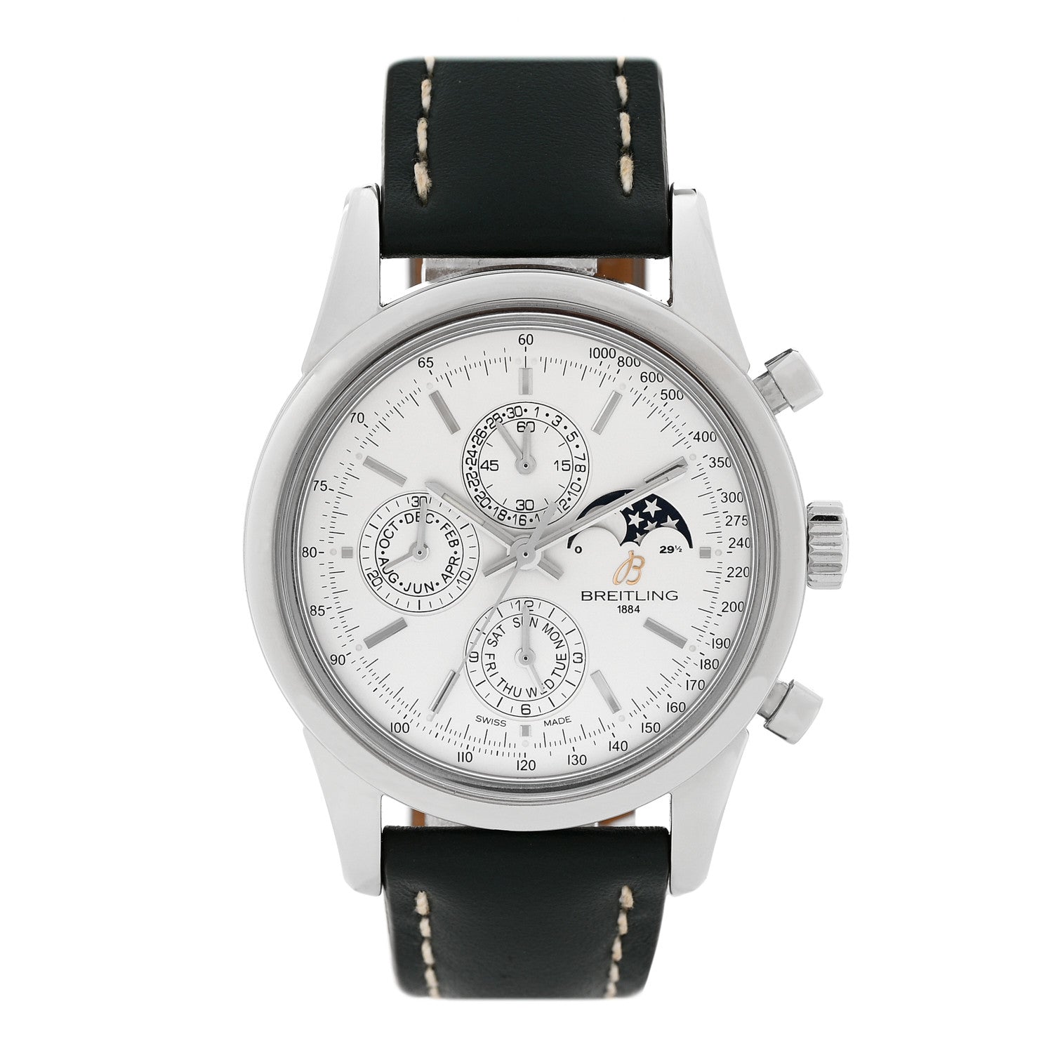 Breitling Stainless Steel Calfskin 43mm Transocean Chronograph 1461 Annual Calendar Automatic Watch Silver A19310 1 of 4