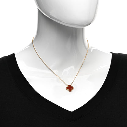 Van Cleef & Arpels 18K Yellow Gold Carnelian Vintage Alhambra Pendant Necklace 2 of 6