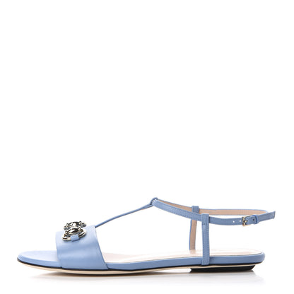 Gucci Calfskin Horsebit T-Strap Flat Sandals 35.5 Porcelain Light Blue 1 of 9