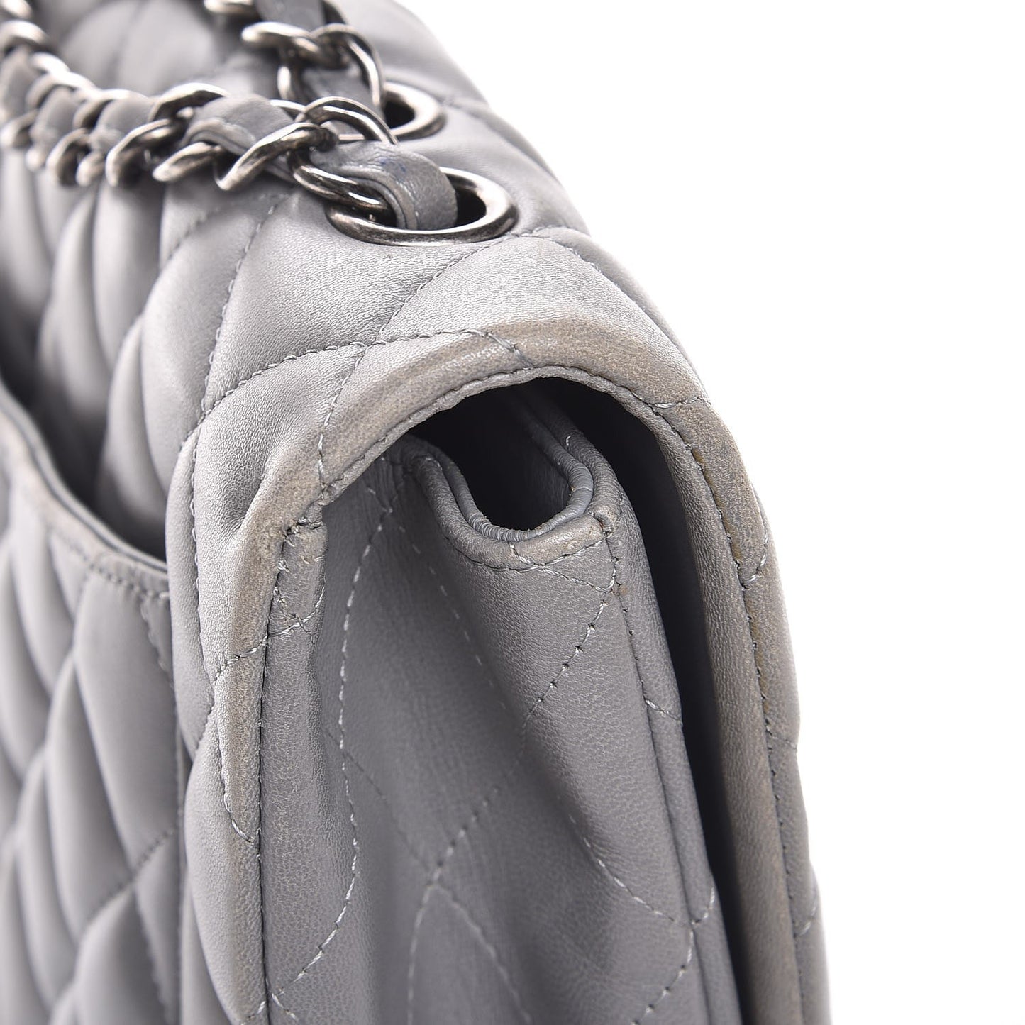 Lambskin Quilted Jumbo Single Flap Grey