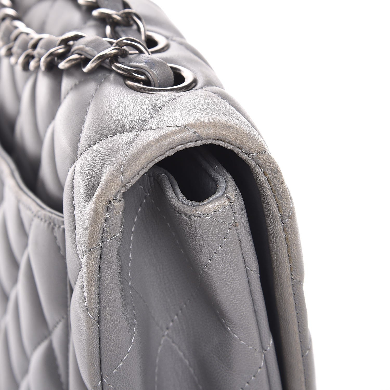 Chanel Lambskin Quilted Jumbo Single Flap Grey 10 of 14