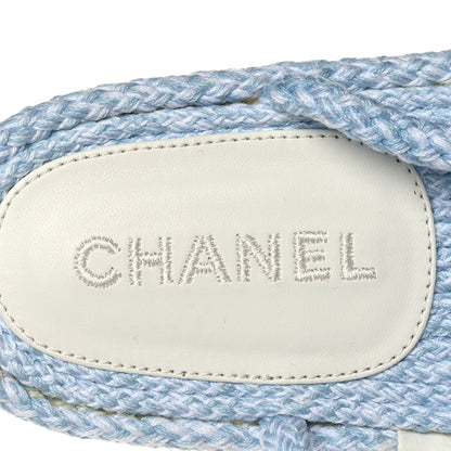 Chanel Lambskin Cord Chain CC Sandals 37 Blue White 7 of 8