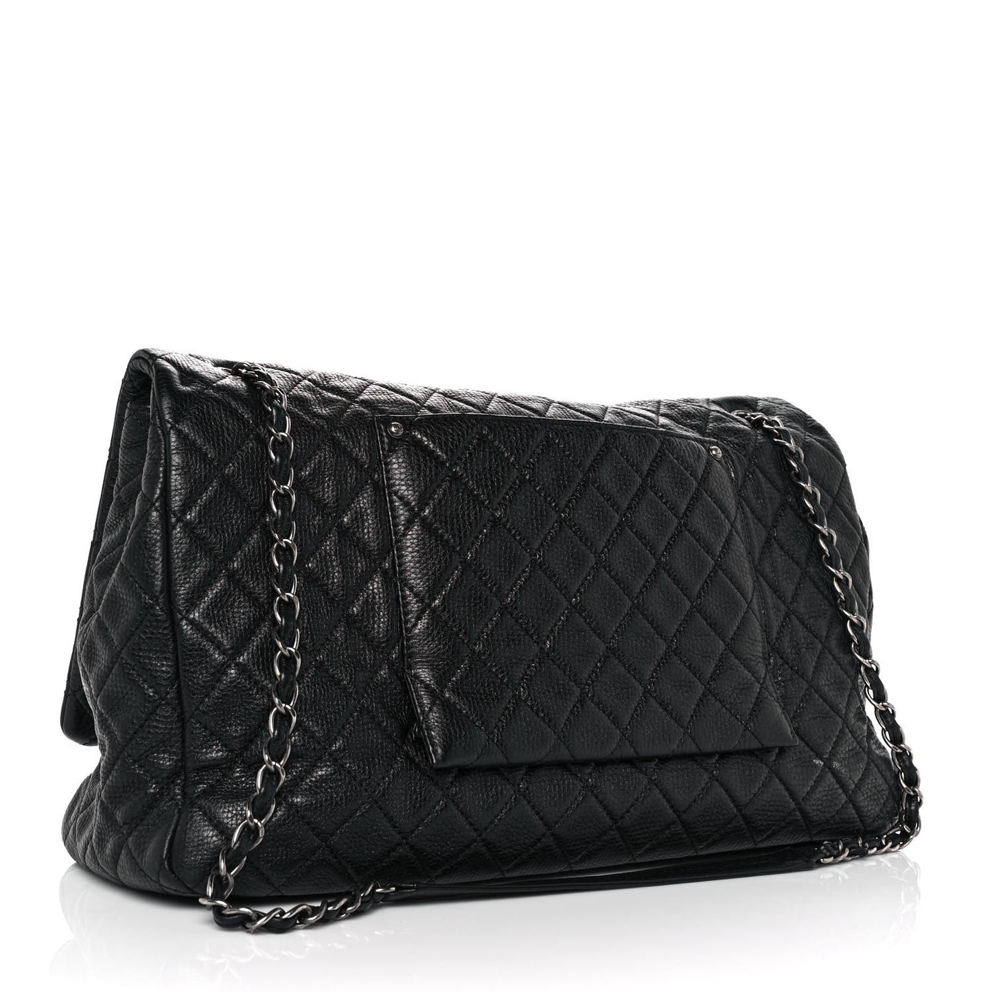 Calfskin Quilted XXL Travel Flap Bag Black