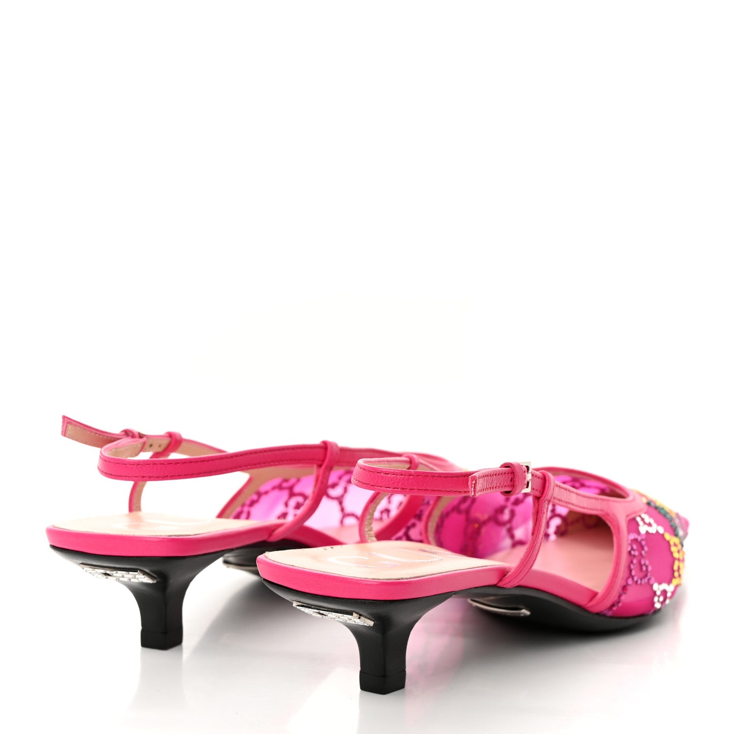 Tela Retino Nappa Charlotte Crystal GG Monogram Square G 35mm Slingback Pumps 37.5 Bright Bouganville Fairy Fucsia