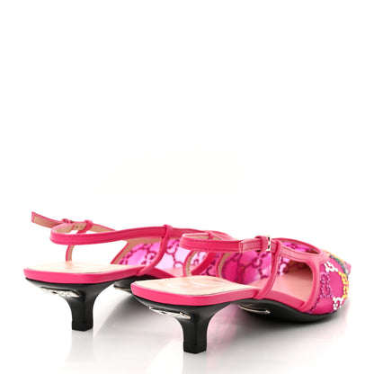 Gucci Tela Retino Nappa Charlotte Crystal GG Monogram Square G 35mm Slingback Pumps 37.5 Bright Bouganville Fairy Fucsia 4 of 8
