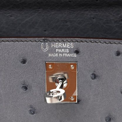 Hermes Ostrich Horseshoe Kelly Sellier 25 Gris Agate Bleu Nuit 6 of 13