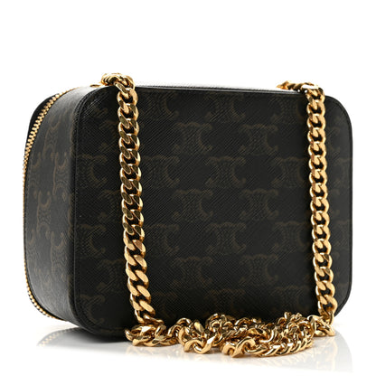 Celine Triomphe Canvas Calfskin Cuir Box On Chain Tan 2 of 10