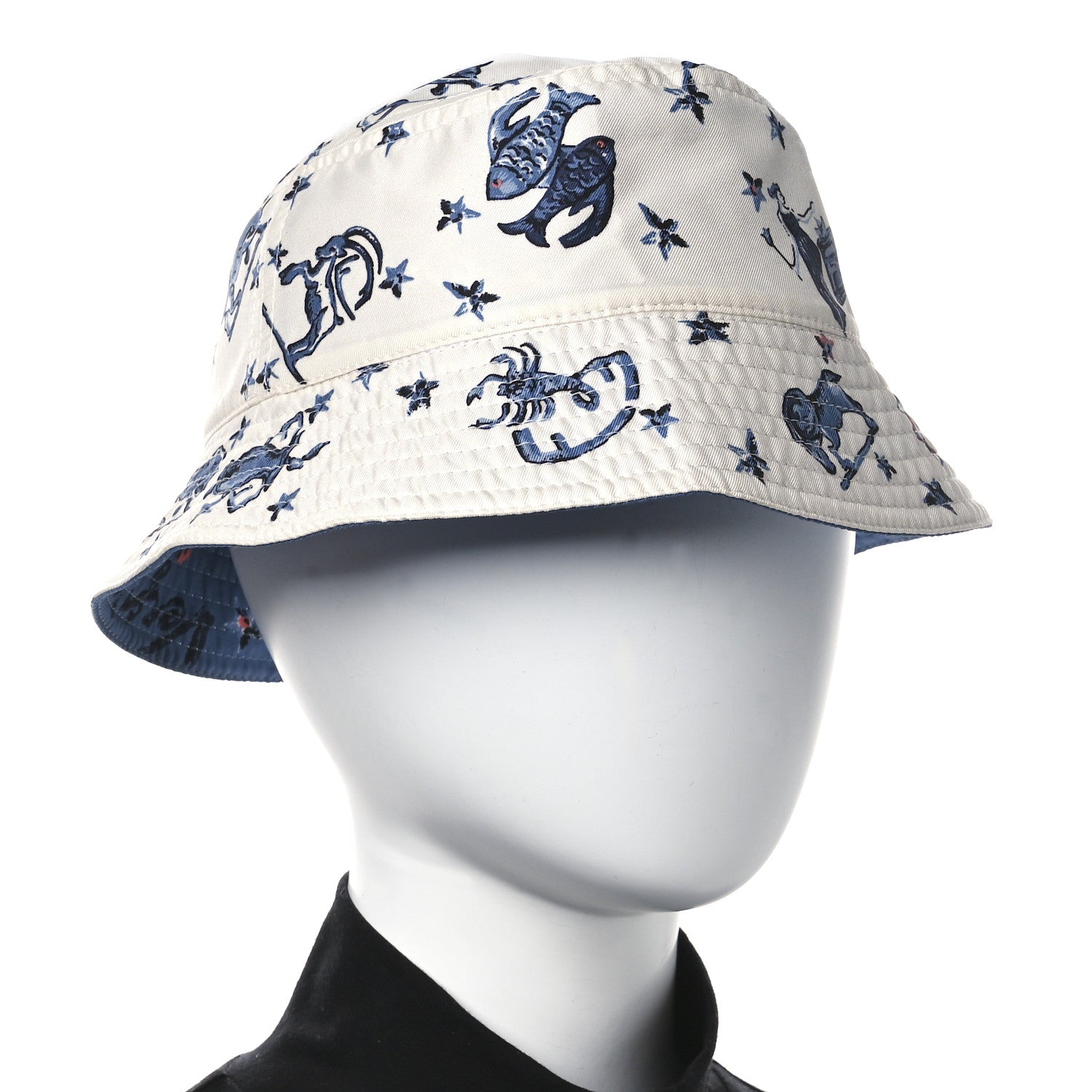 Fendi Silk Zodiac Reversible Bucket Hat S White Blue 2 of 14