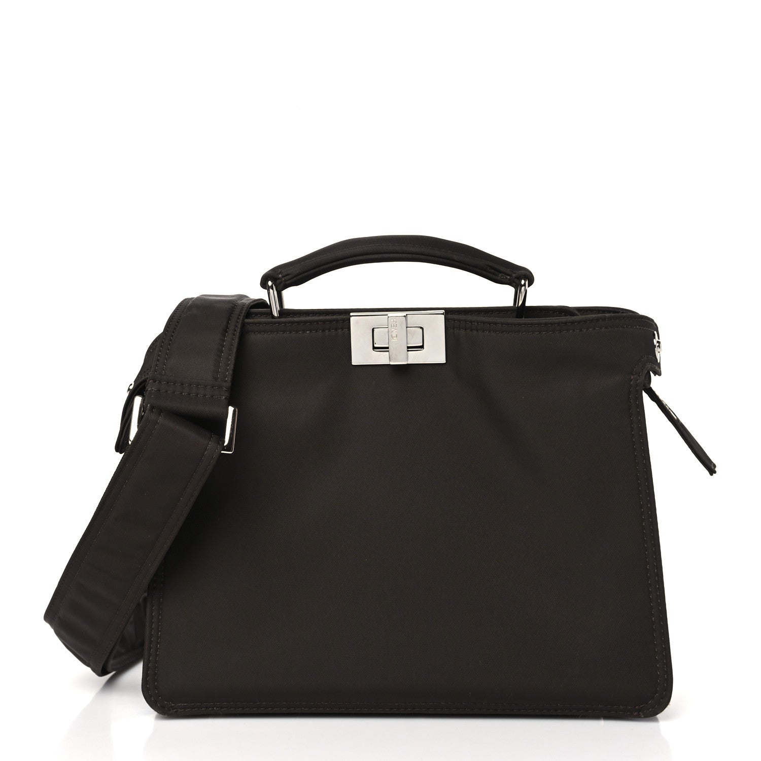 Fendi Nylon Vitello Cover Logo Embossed Mini Peekaboo I SEE U Satchel Ebano Sunflower 1 of 10