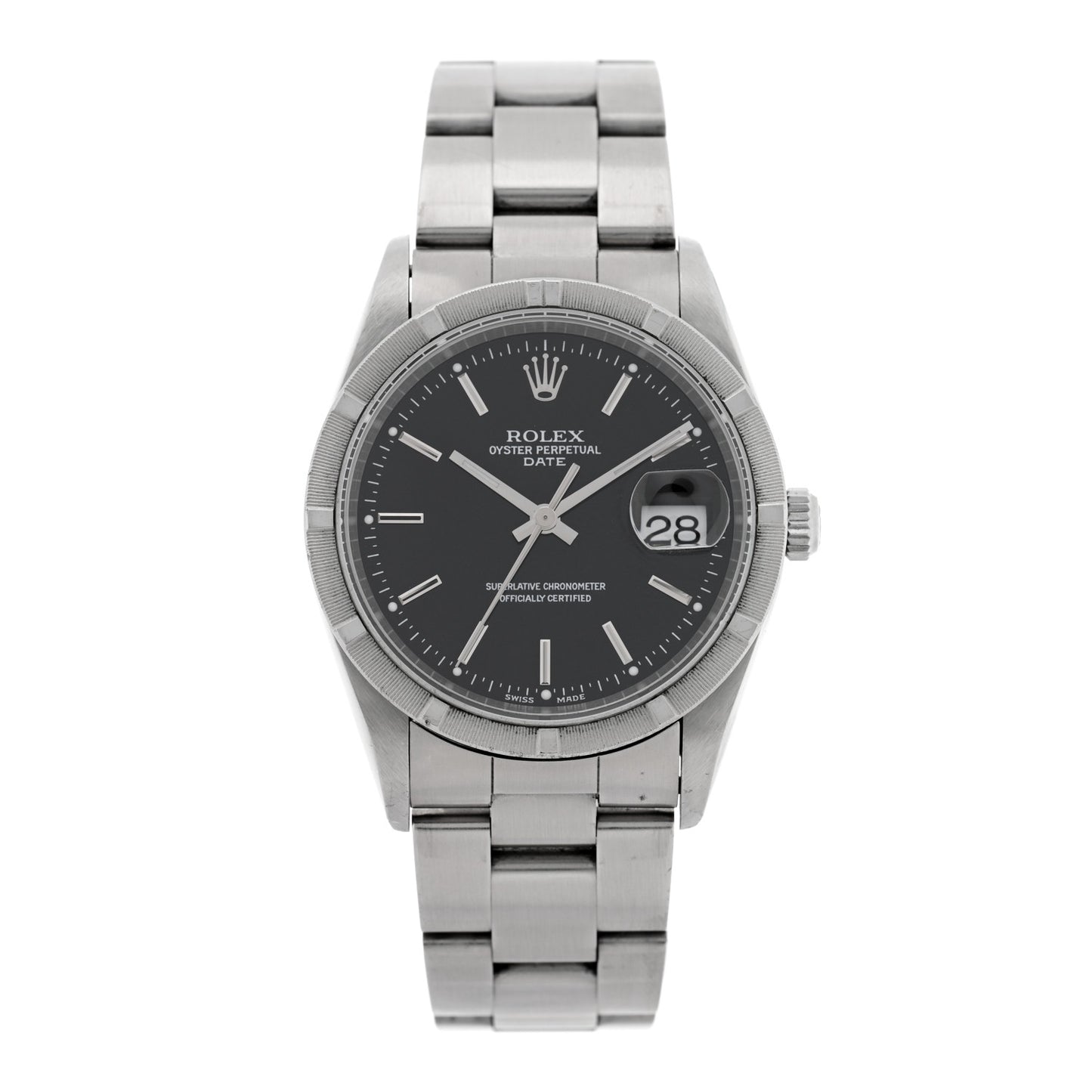 Stainless Steel 34mm Oyster Perpetual Date Watch Black 15210