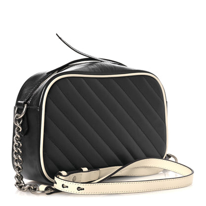 Gucci Vintage Effect Calfskin Matelasse Diagonal Small Torchon GG Marmont Chain Shoulder Bag Blue Agata Mystic White 3 of 10