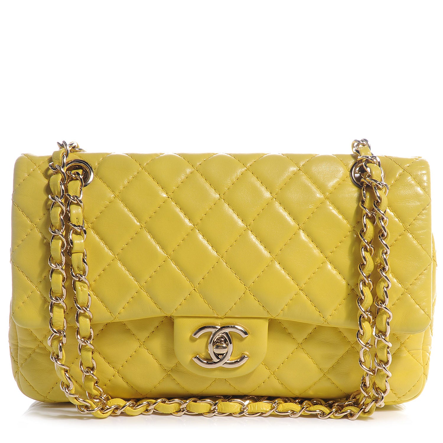Chanel Lambskin Medium Double Flap Yellow 1 of 8