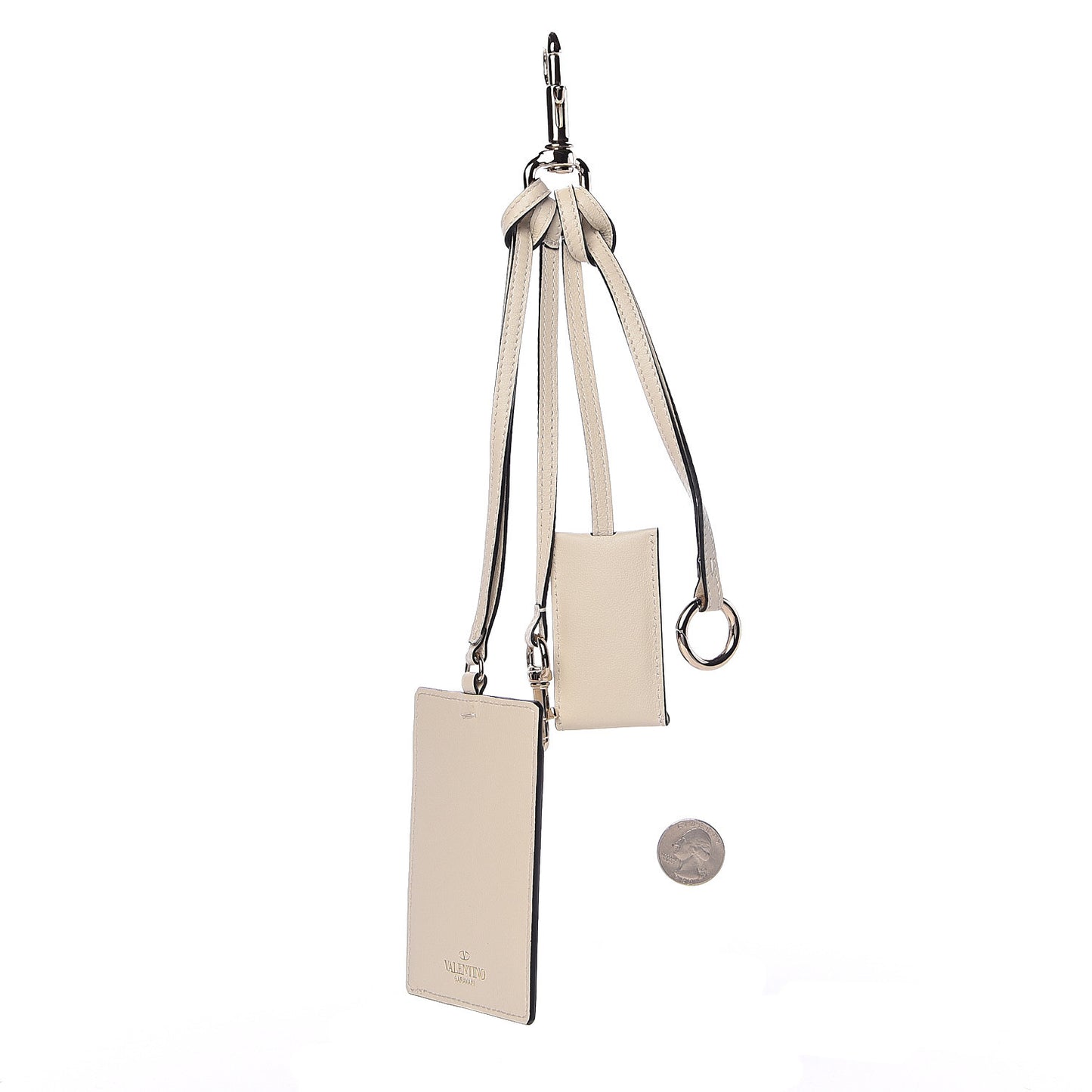 Vitello Rockstud Card Holder Keychain Ivory