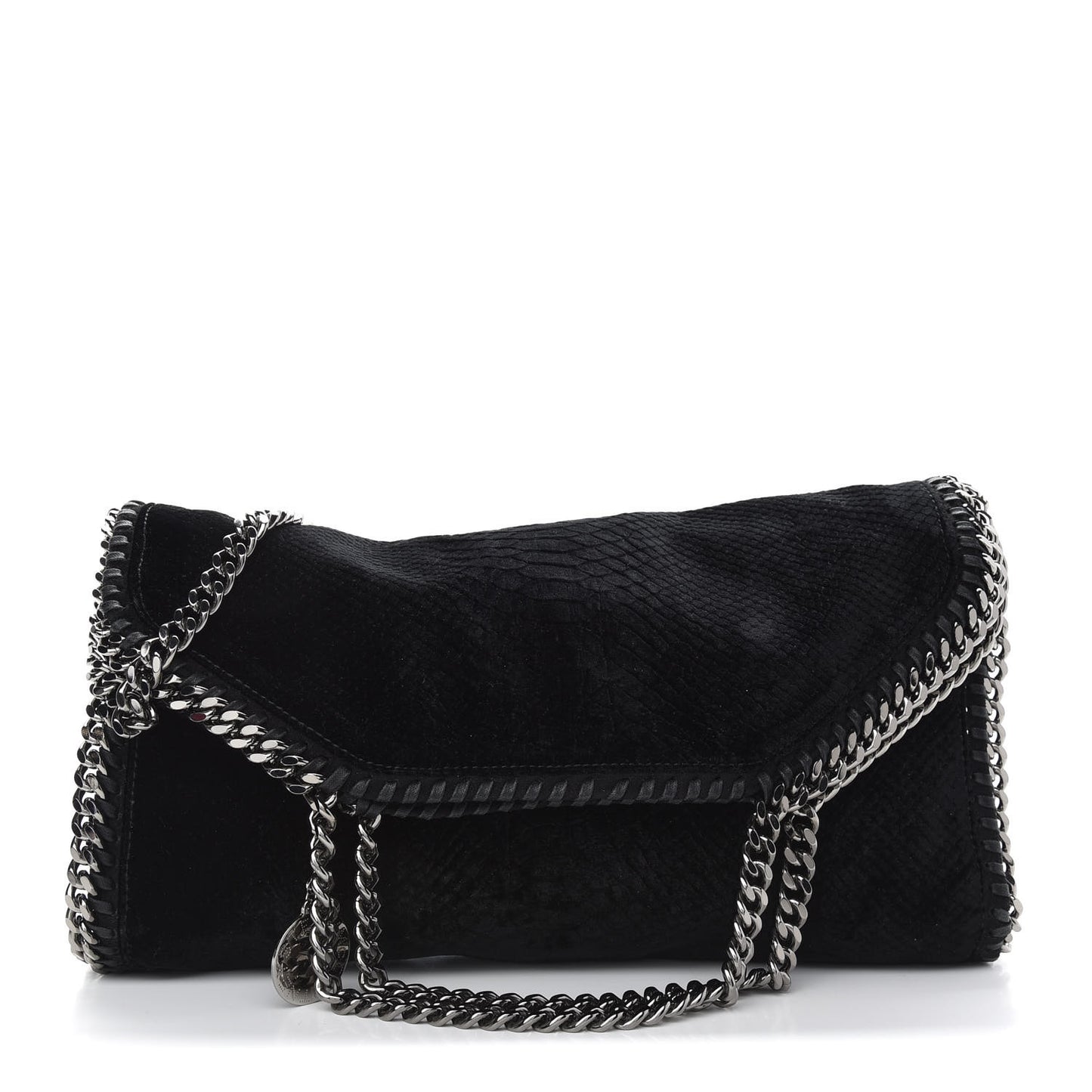 Velvet Python Embossed Falabella Fold Over Tote Black
