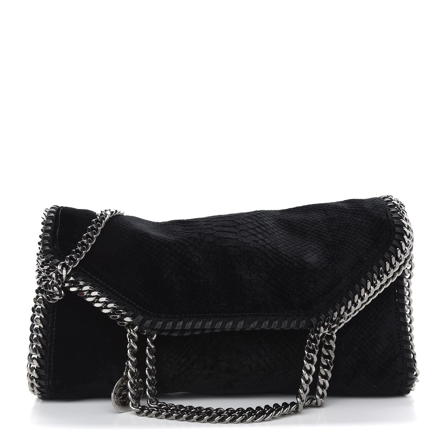 Stella McCartney Velvet Python Embossed Falabella Fold Over Tote Black 1 of 8