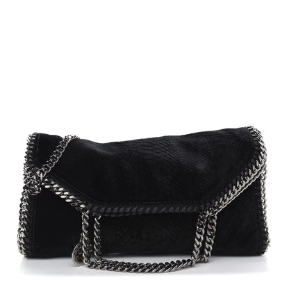 Stella McCartney Velvet Python Embossed Falabella Fold Over Tote Black 1 of 8