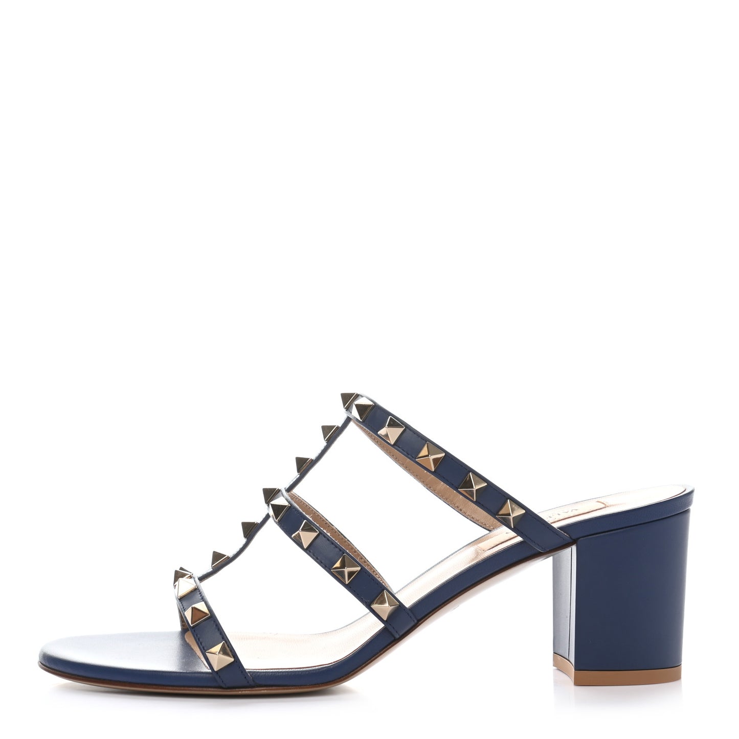 Calfskin Nappa Rockstud 60mm Caged Slide Sandals 39 Light Ocean