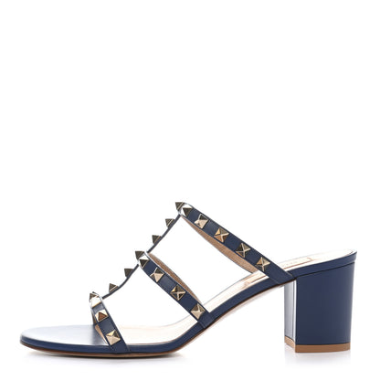 Valentino Garavani Calfskin Nappa Rockstud 60mm Caged Slide Sandals 39 Light Ocean 1 of 9