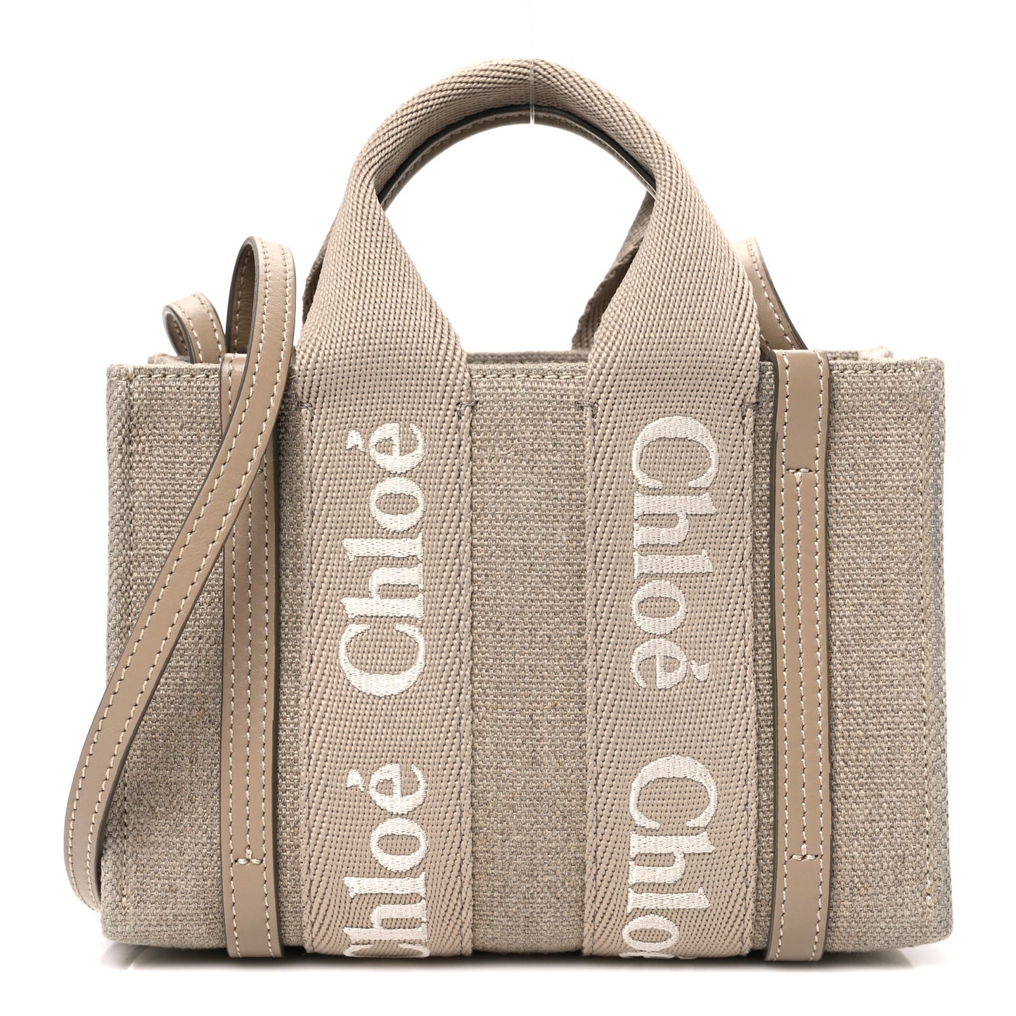Linen Calfskin Mini Woody Ribbon Tote With Strap Boyish Brown